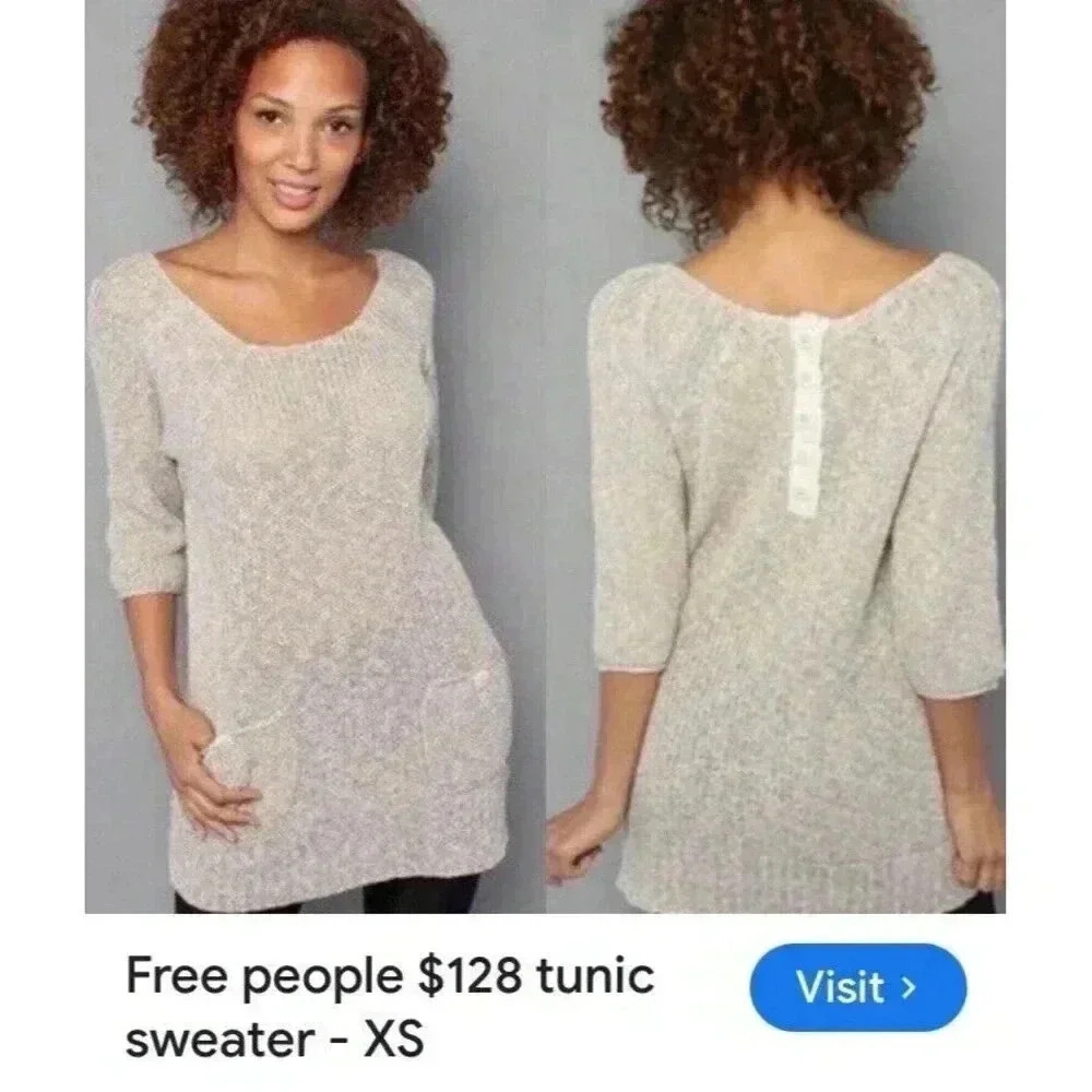 Free People‎ Tunic Sweater with Pockets, Square Buttons Oversized XS